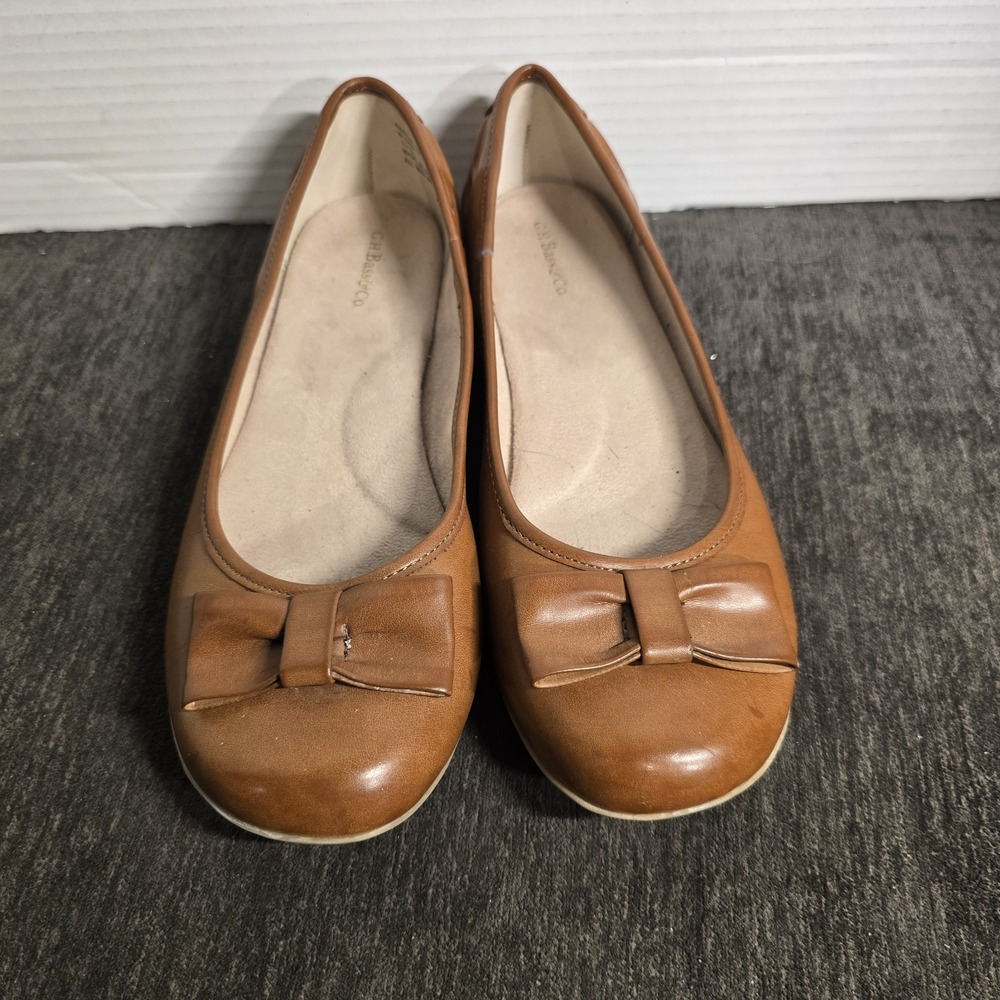 G.H.Bass Helsa Brown Faux Leather Bow Slip On Ballet Flats Round Toe Size 7M